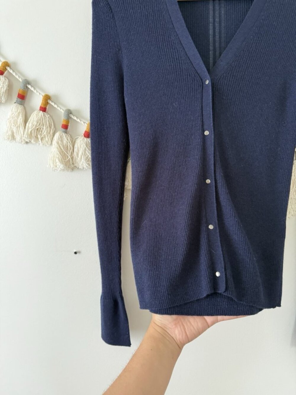Madewell Merino Wool Silk Blend Ribbed Knit Cardigan Navy Feminine Minimalist S - Picture 5 of 10